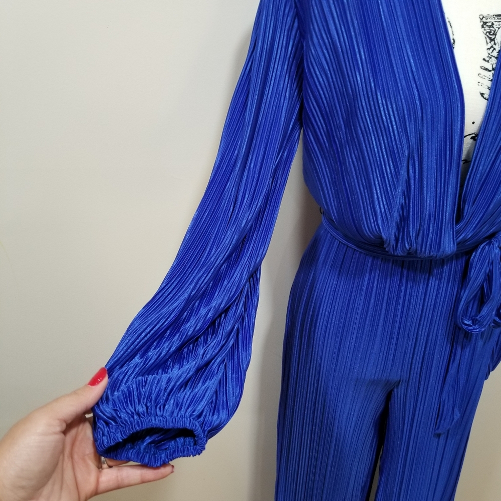 EMPRADA New!! Long Sleeve V Neck Jumpsuit, Royal Blue Color Size S. - Picture 5 of 14